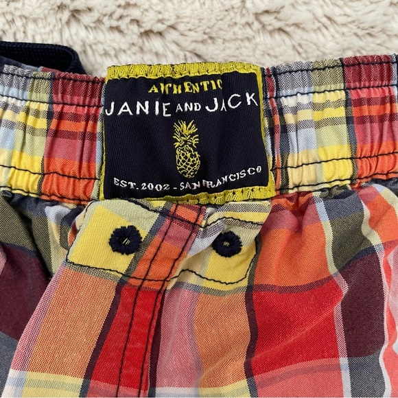 KIDS: Janie and Jack Coral Plaid Swim Trunks - Picture 4 of 6